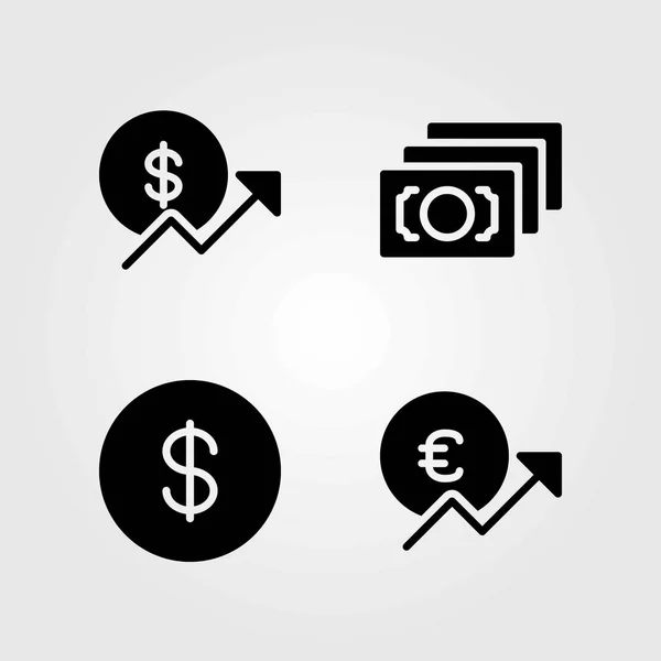 Peníze vektorové ikony set. mince, mince dolaru a eura — Stockový vektor