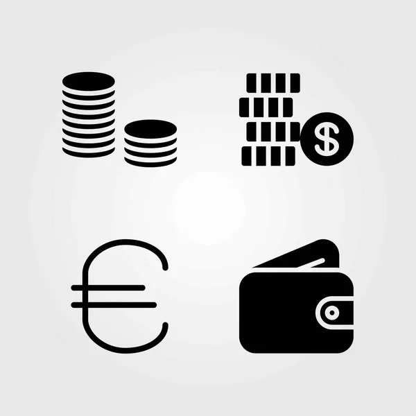 Conjunto de ícones vetoriais de dinheiro. moedas, moedas e dólares — Vetor de Stock