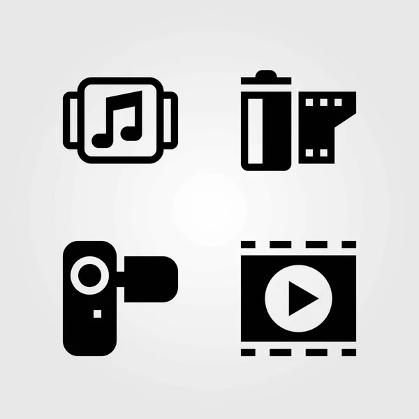 Conjunto de iconos vectoriales tecnológicos. cámara, reproductor de películas y camcoder — Vector de stock