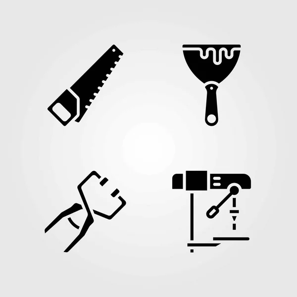 Werkzeuge Vektorsymbole gesetzt. Klemme, Schaber und Handsäge — Stockvektor