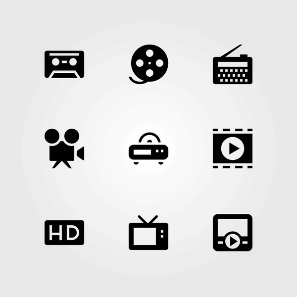 Conjunto de ícones vetoriais de tecnologia. tv, câmera de vídeo e rolo de filme — Vetor de Stock