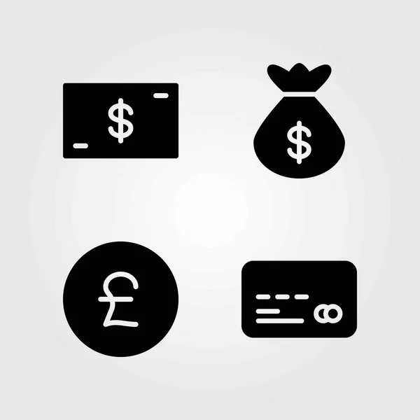 Conjunto de iconos de vector de dinero. libra esterlina, tarjeta de crédito y dólar — Archivo Imágenes Vectoriales