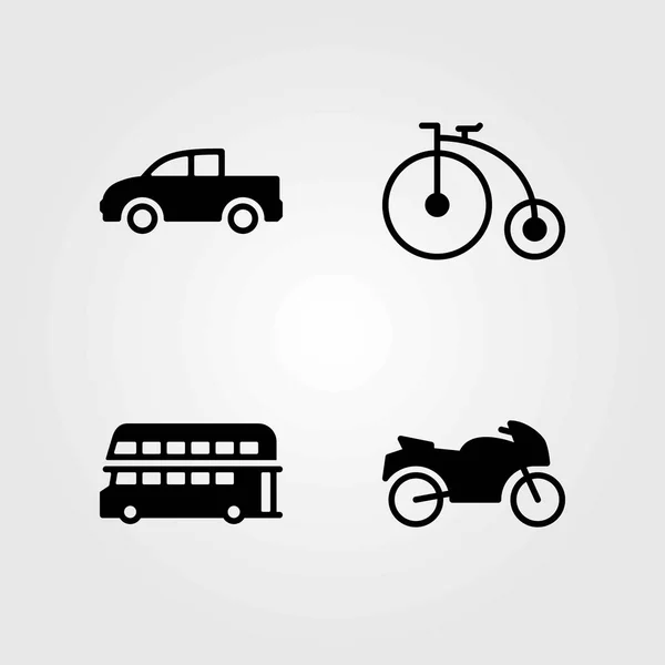 Ensemble d'icônes vectorielles de transport. vélo de sport, moto et camion — Image vectorielle