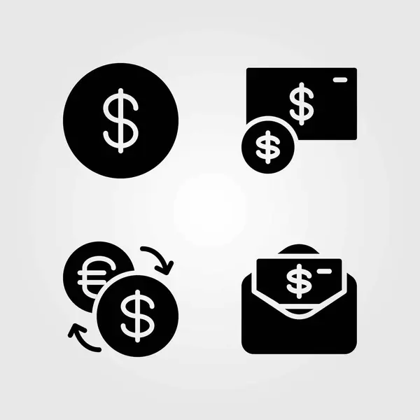 Banka vektorové ikony nastavit. Dolar mince, mince a peníze — Stockový vektor