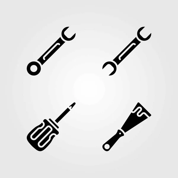 Tools vector icons set. spanner, scraper and screwdriver — Stock Vector