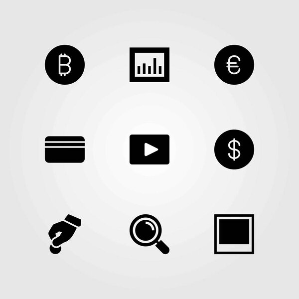 Buttons vector icons set. euro, dollar coin and video player