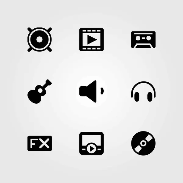 Multimedia vector icons set. volume, movie player and speaker — Stock Vector