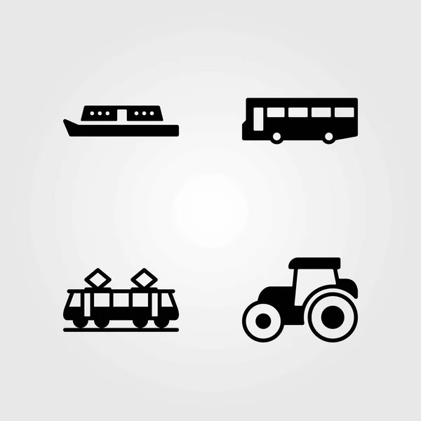 Dopravní vektorové ikony nastavit. tramvaj, autobus a traktor — Stockový vektor