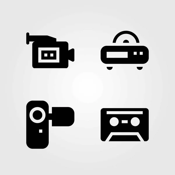 Teknik vektor ikoner set. videokamera, kamera och kassett — Stock vektor