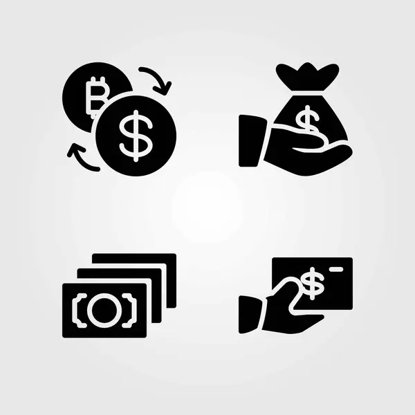 Bank vector icons set. exchange, dollar and money bag — Stock Vector