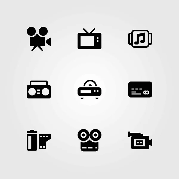 Conjunto de ícones vetoriais de tecnologia. tv, rádio e leitor de música —  Vetores de Stock