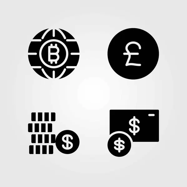 Wektor znak zestaw ikon. Funt szterling, Dolar i monety — Wektor stockowy