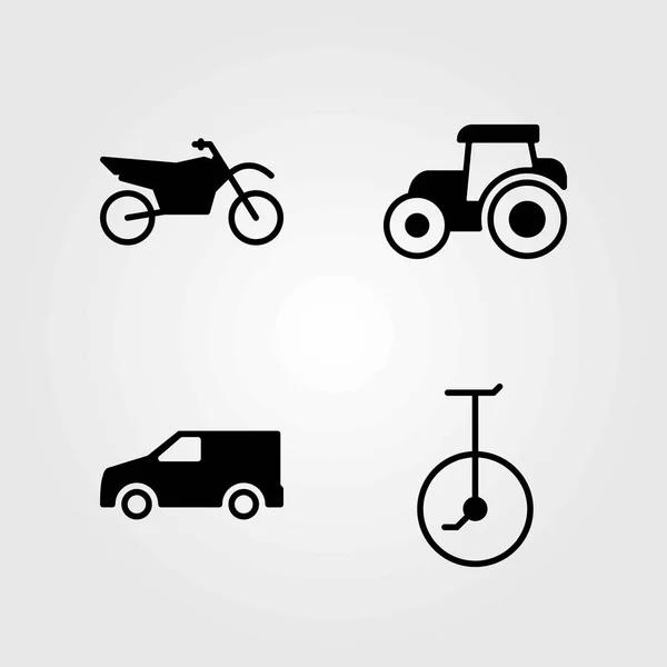 Conjunto de ícones vetoriais de transporte. trator, carro e caminhão —  Vetores de Stock