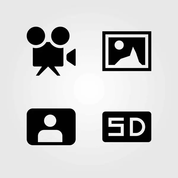 Набор векторных значков мультимедиа. SD-карта, фотография и пользователь — стоковый вектор