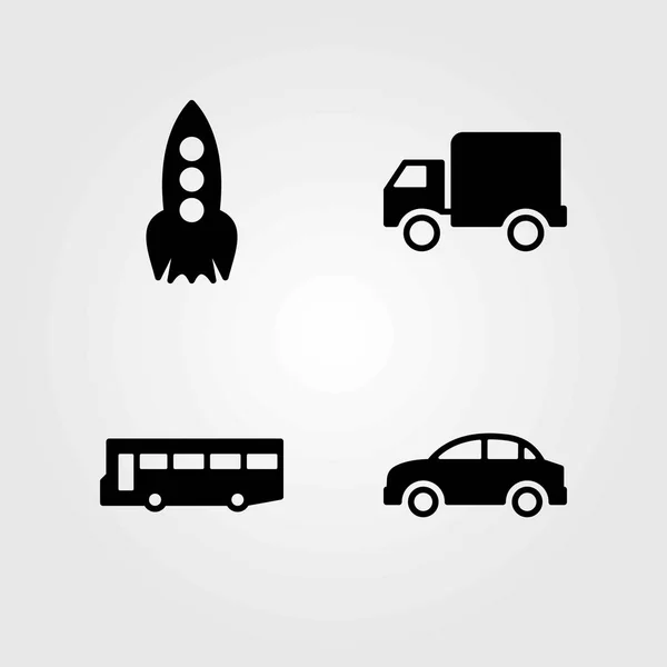 Icone vettoriali di trasporto impostate. autobus, auto e camion — Vettoriale Stock