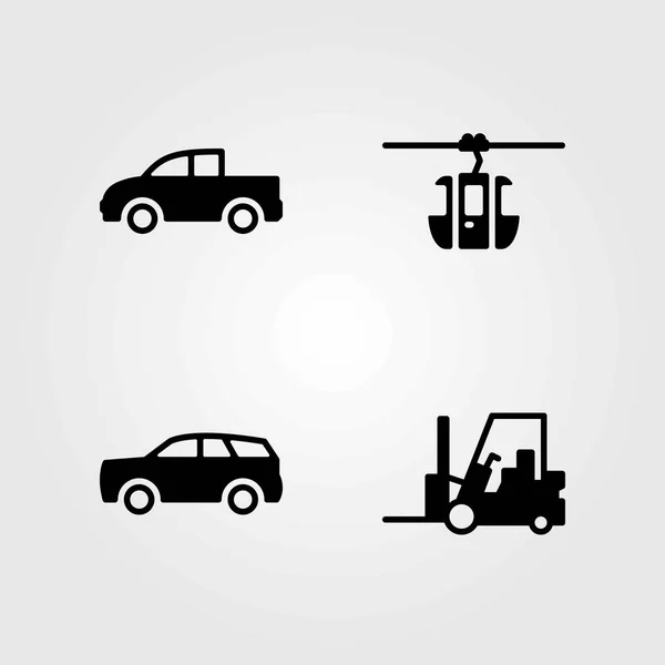 Conjunto de iconos vectoriales de transporte. carretilla elevadora, camión y camioneta — Archivo Imágenes Vectoriales