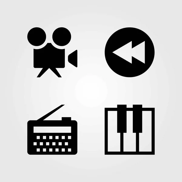 Conjunto de iconos vectoriales multimedia. radio, teclado y rebobinar — Archivo Imágenes Vectoriales