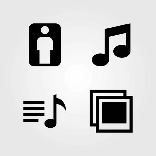 Conjunto de iconos vectoriales multimedia. lista de reproducción, hombre y nota musical — Vector de stock