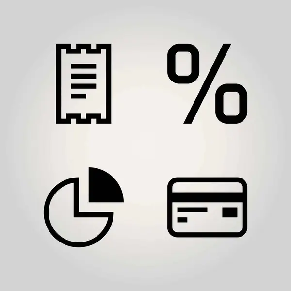 Technologie-Vektor-Symbol gesetzt. Diagramm, Kreditkarte, Prozentsatz und Kuchendiagramm — Stockvektor