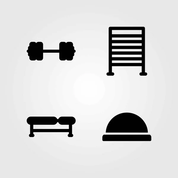 Fitness vector icons set. gym bars, ball and bosu ball — Stock Vector