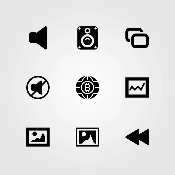 Knoppen vector icons set. Analytics, dempen en terugspoelen — Stockvector