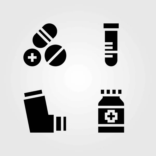 Medical vector icons set. test tube, inhaler and medicine — Stock Vector