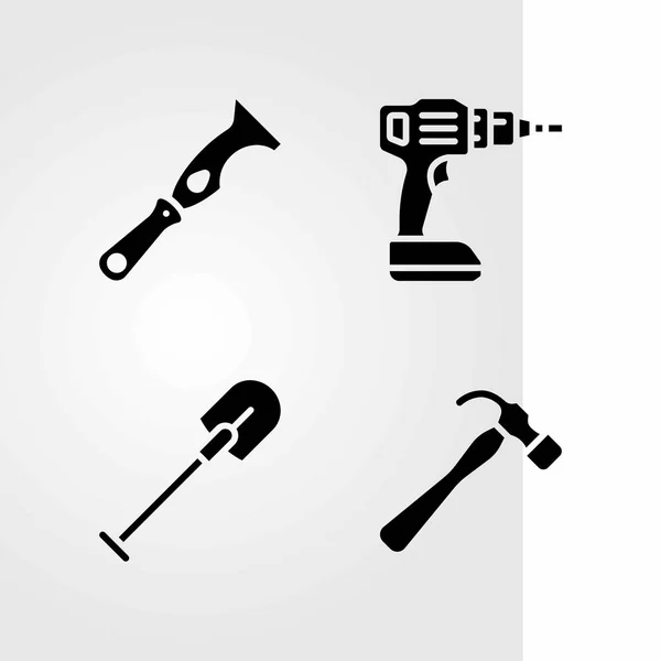 Tools vector icons set. shovel, drill and scraper — Stock Vector