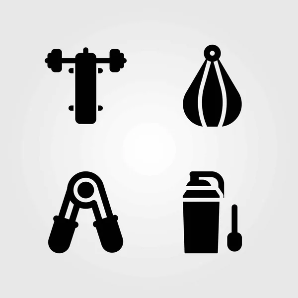 Fitness vector icons set. protein, bench press and block — Stock Vector