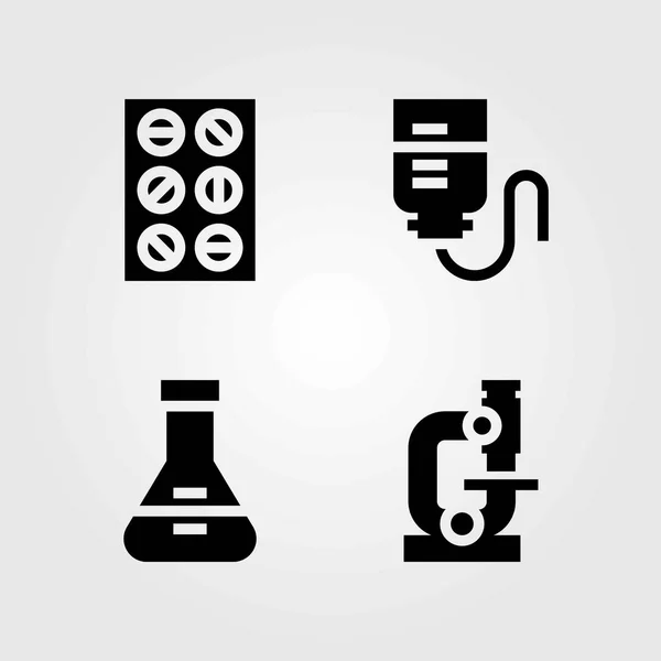 Medicinsk vektor ikoner set. tabletter, kolv och Mikroskop — Stock vektor
