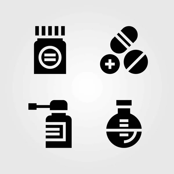 Conjunto de iconos vectoriales médicos. medicamentos, pastillas y aerosol — Vector de stock