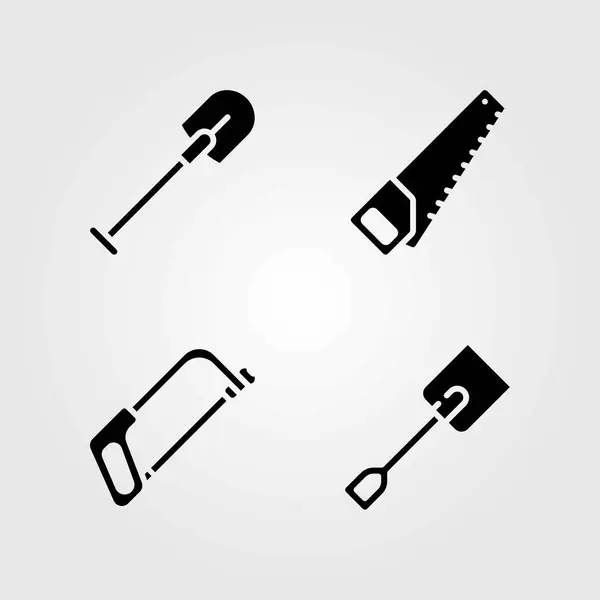 Garden vector icons set. shovel, handsaw and spade — Stock Vector