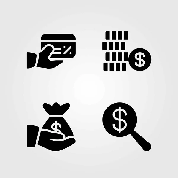 Ensemble d'icônes vectorielles bancaires. dollar, pièce et carte de crédit — Image vectorielle