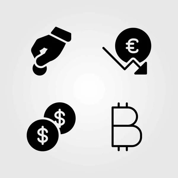 Conjunto de ícones vetoriais de banco. moedas em dólares, euros e moedas — Vetor de Stock
