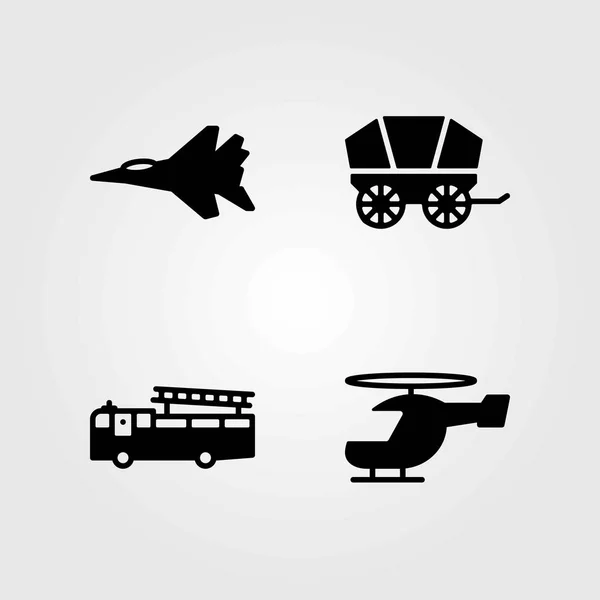Conjunto de ícones vetoriais de transporte. helicópteros, aeronaves e vagões — Vetor de Stock