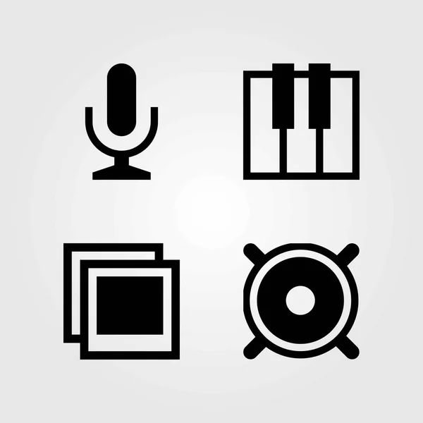 Conjunto de iconos vectoriales multimedia. micrófono, micrófono y altavoz — Vector de stock