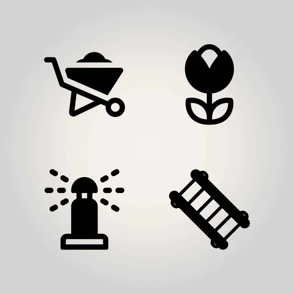 Conjunto de ícones vetoriais Farm. tulipa, polvilhe, carrinho de mão e escada — Vetor de Stock