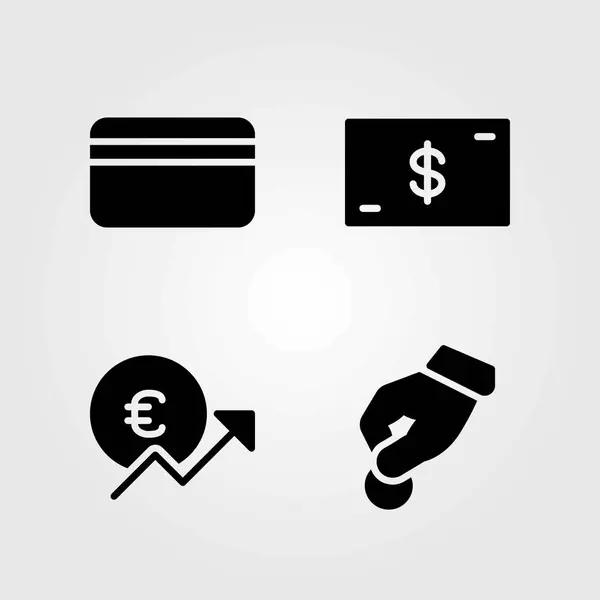 Conjunto de iconos de vector de dinero. dólar, euro y tarjeta de crédito — Archivo Imágenes Vectoriales