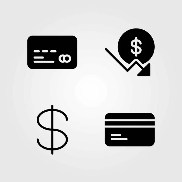Conjunto de ícones vetoriais de banco. cartão de crédito e dólar —  Vetores de Stock