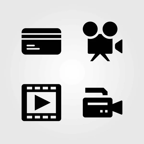 Conjunto de ícones vetoriais de tecnologia. leitor de filmes, câmera de vídeo e cartão de crédito — Vetor de Stock