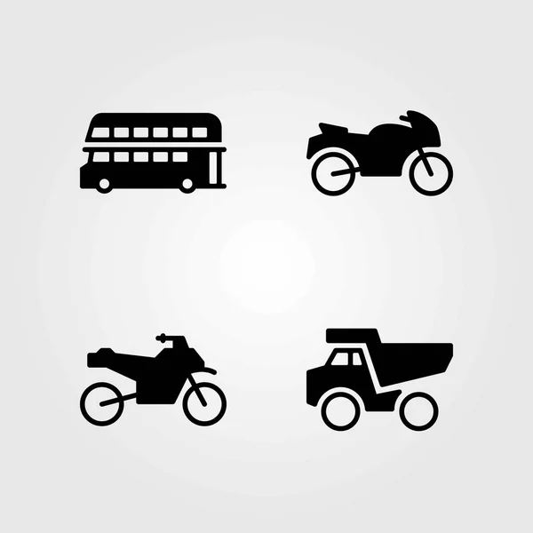 Vector iconen transportset. dubbeldekker bus, dumper en motorfiets — Stockvector