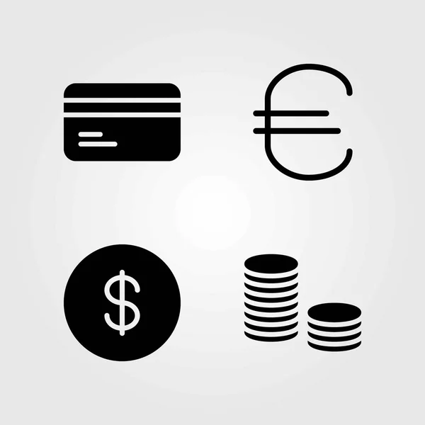 Banka vektorové ikony nastavit. Euro, mince a mince — Stockový vektor