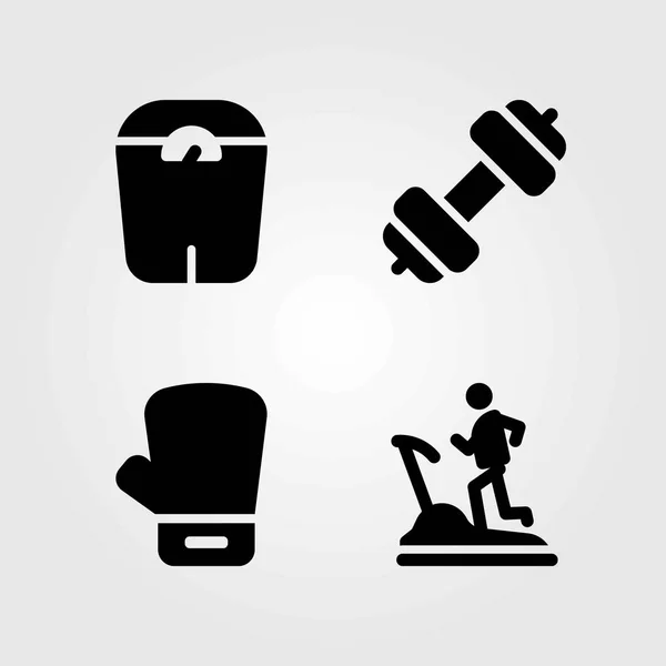 Fitness vector icons set. treadmill, scale and dumbbell — Stock Vector