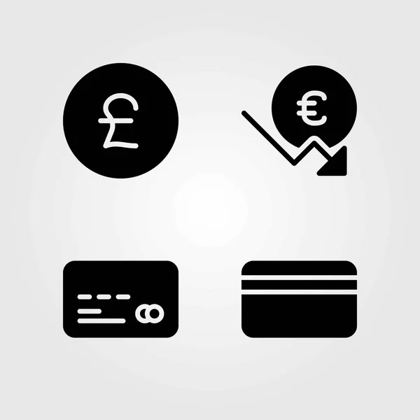 Icônes vectorielles d'argent définies. livre sterling, carte de crédit et euro — Image vectorielle