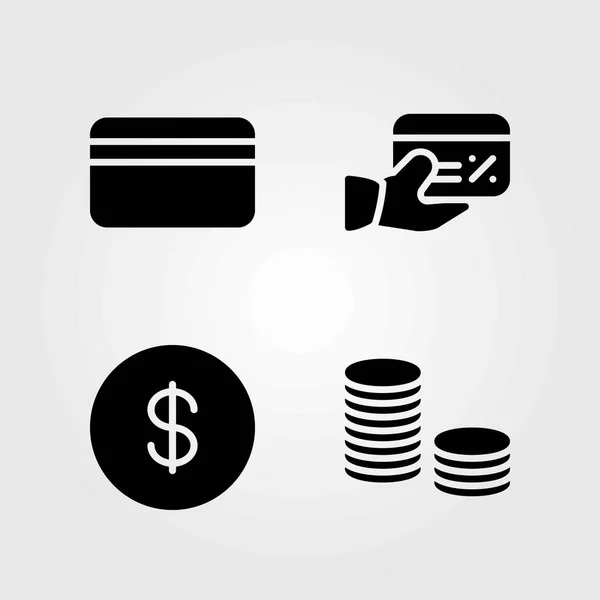 Conjunto de iconos vectoriales. moneda, tarjeta de crédito y moneda de dólar — Vector de stock