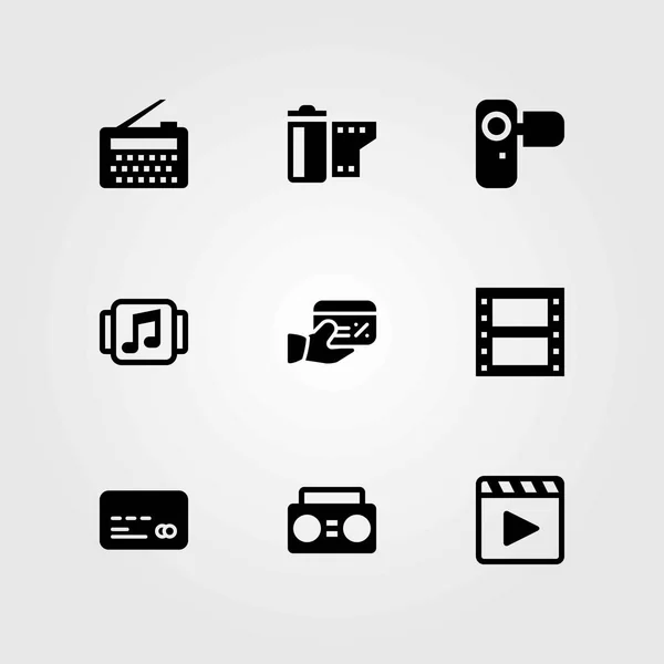 Technology vector icons set. radio, movie player and music player — Stock Vector