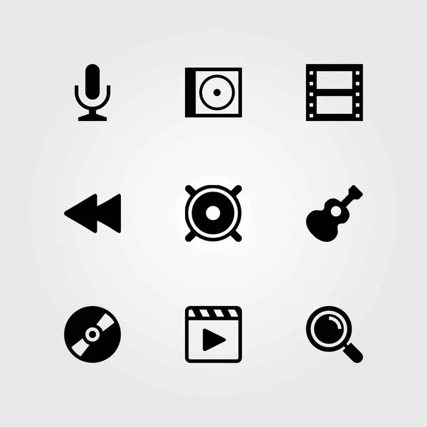 Conjunto de iconos vectoriales multimedia. altavoz, micrófono y rollo de película — Vector de stock