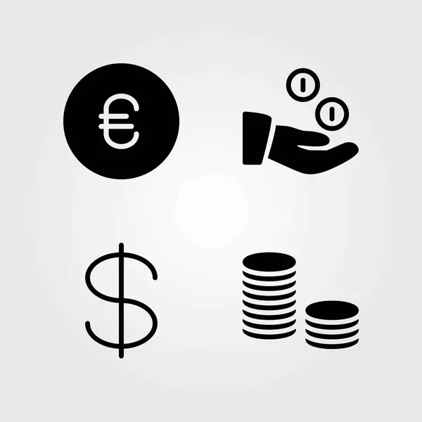 Bank vector icons set. euro, dollar en munten — Stockvector
