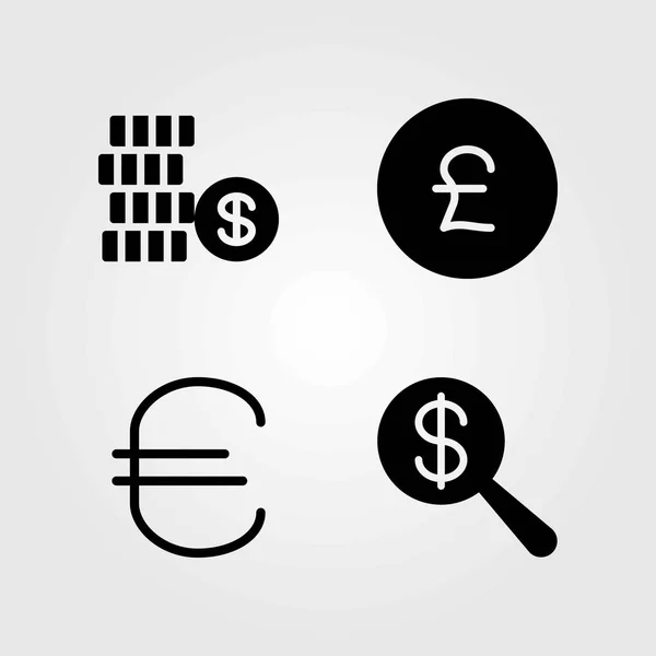 Düğmeleri Icons set vektör. Sterlini, euro ve para — Stok Vektör