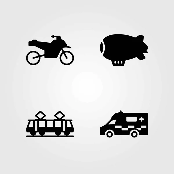 Vector iconen transportset. ambulance-, tram- en zeppelin — Stockvector