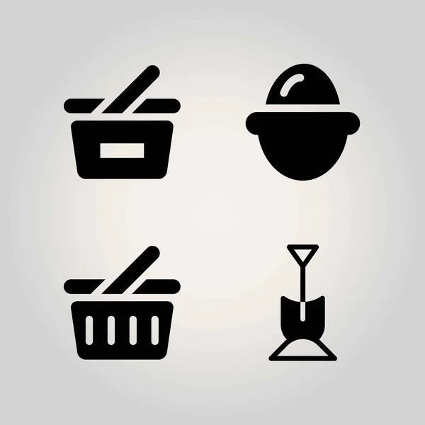 Farma vektor sadu ikon. vejce, lopata, koš a nákupního košíku — Stockový vektor